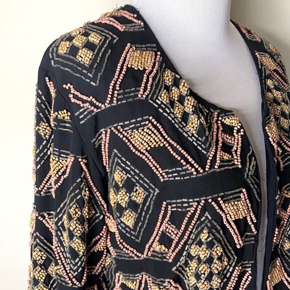 Jerome Black Beaded Open Front Y2K Jacket - Picture 4 of 10